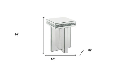 24" Mirrored And Manufactured Wood Square End Table
