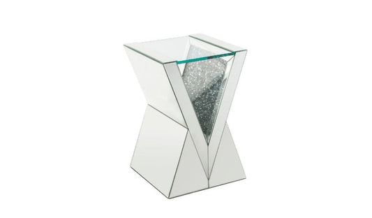 24" Silver And Clear Glass Square Mirrored End Table