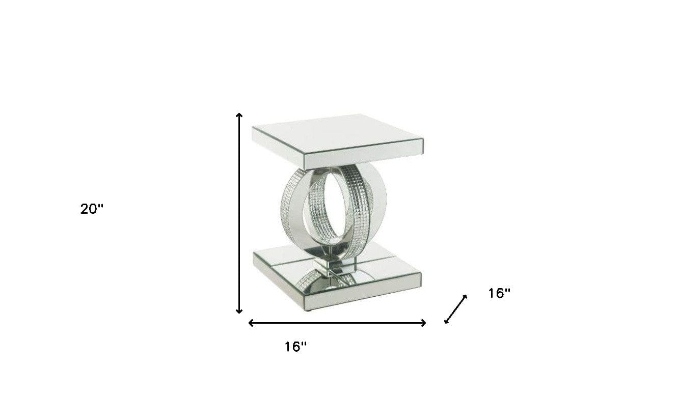20" Silver Glass Square Mirrored End Table