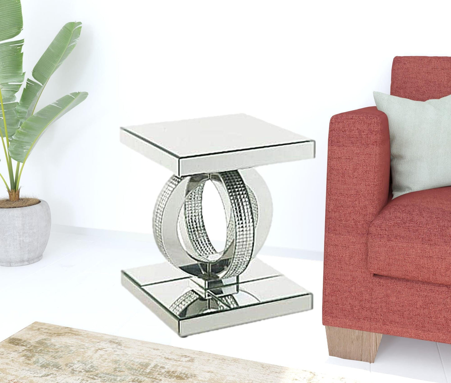 20" Silver Glass Square Mirrored End Table