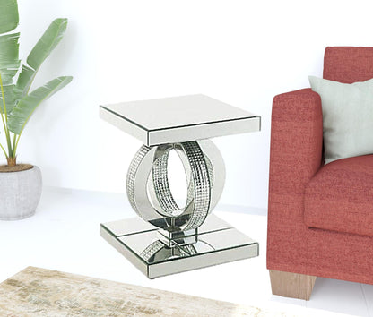 20" Silver Glass Square Mirrored End Table