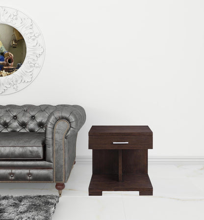 24" Walnut Manufactured Wood Square End Table With Drawer And Shelf