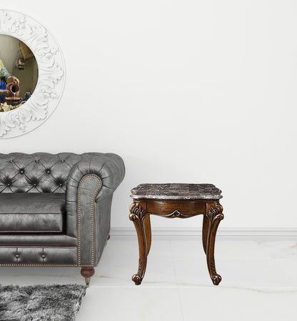 24" Cherry And Brown Marble  Polyresin Rectangular End Table