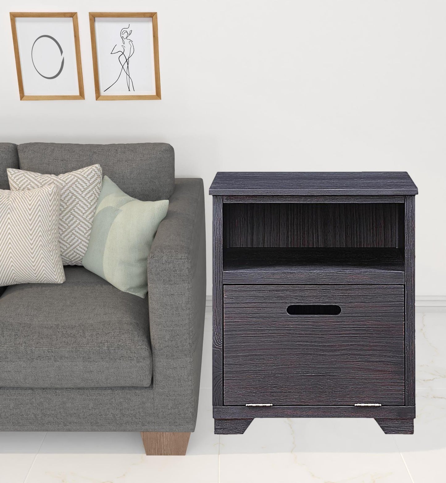 24" Black Manufactured Wood And Solid Wood Rectangular End Table