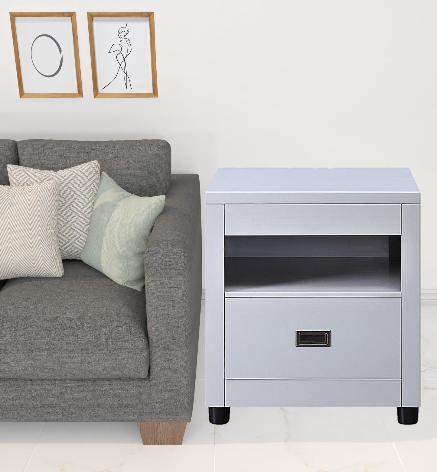 24" Dove Gray Square End Table With Drawer And Shelf