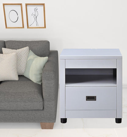 24" Dove Gray Square End Table With Drawer And Shelf