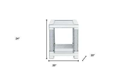 24" Clear Glass And Mirrored Square End Table With Shelf