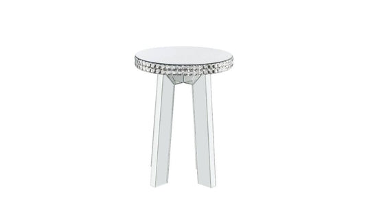 24" Silver Glass Round Mirrored End Table