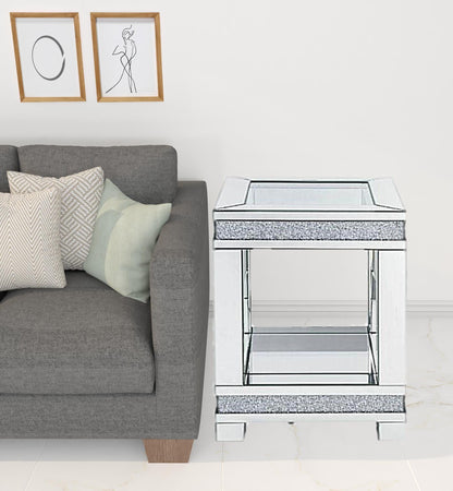 24" Clear Glass And Manufactured Wood Square End Table With Shelf