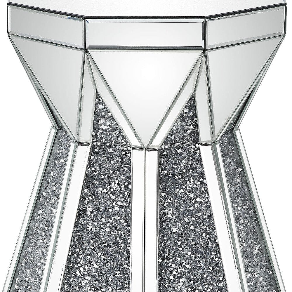 24" Gray And Silver Mirrored Octagon End Table
