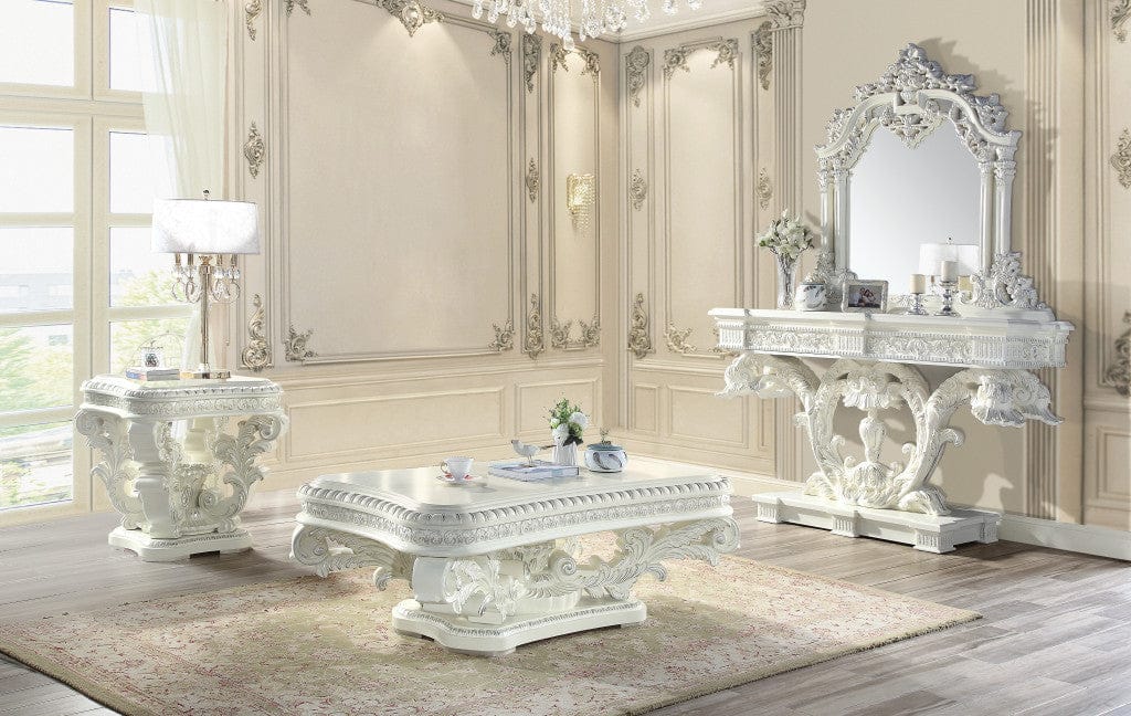 29" Antique White Manufactured Wood And Resin Square End Table