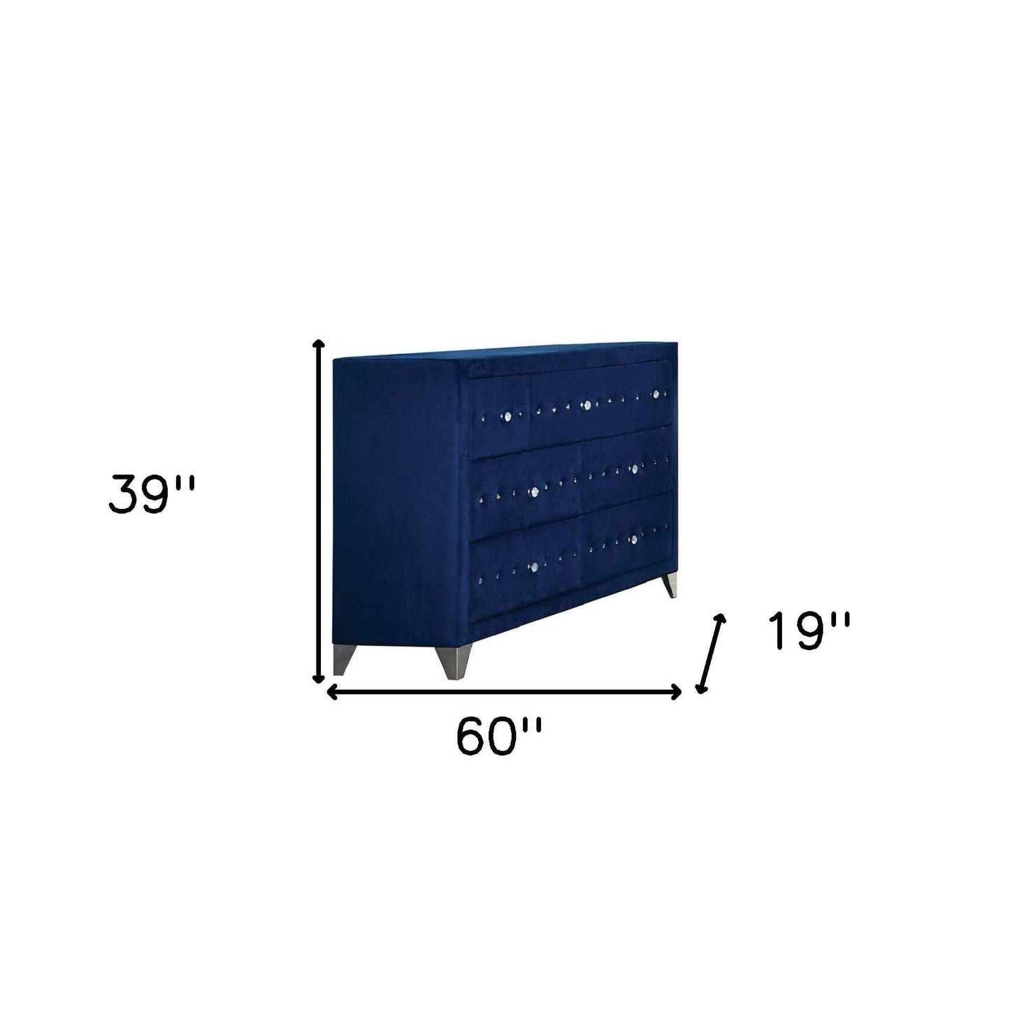 60" Blue Velvet Manufactured Wood Seven Drawer Triple Dresser