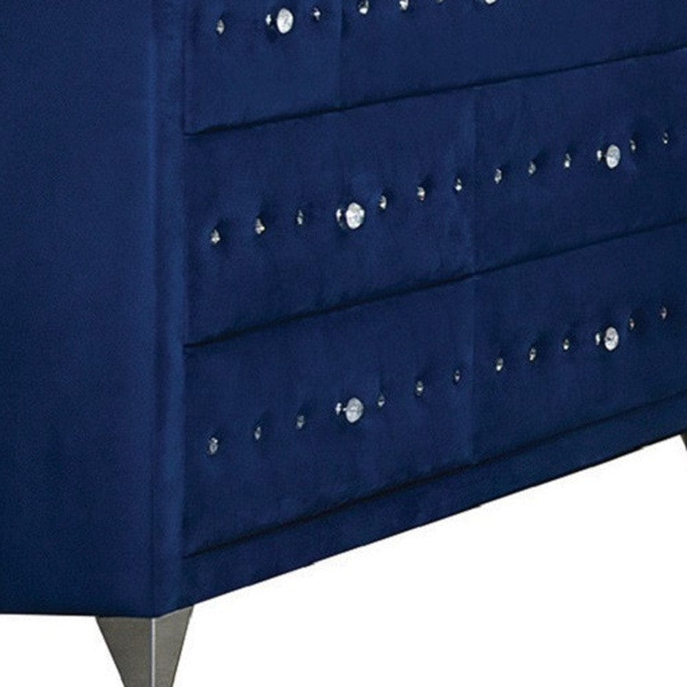 60" Blue Velvet Manufactured Wood Seven Drawer Triple Dresser