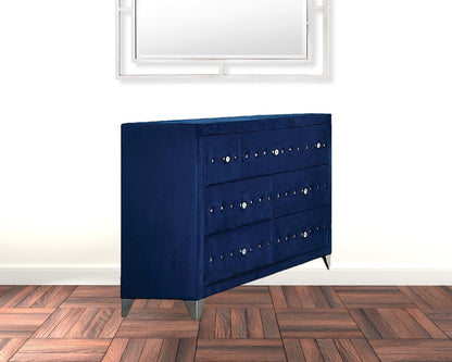 60" Blue Velvet Manufactured Wood Seven Drawer Triple Dresser