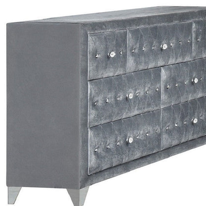 60" Gray Velvet Manufactured Wood Seven Drawer Triple Dresser
