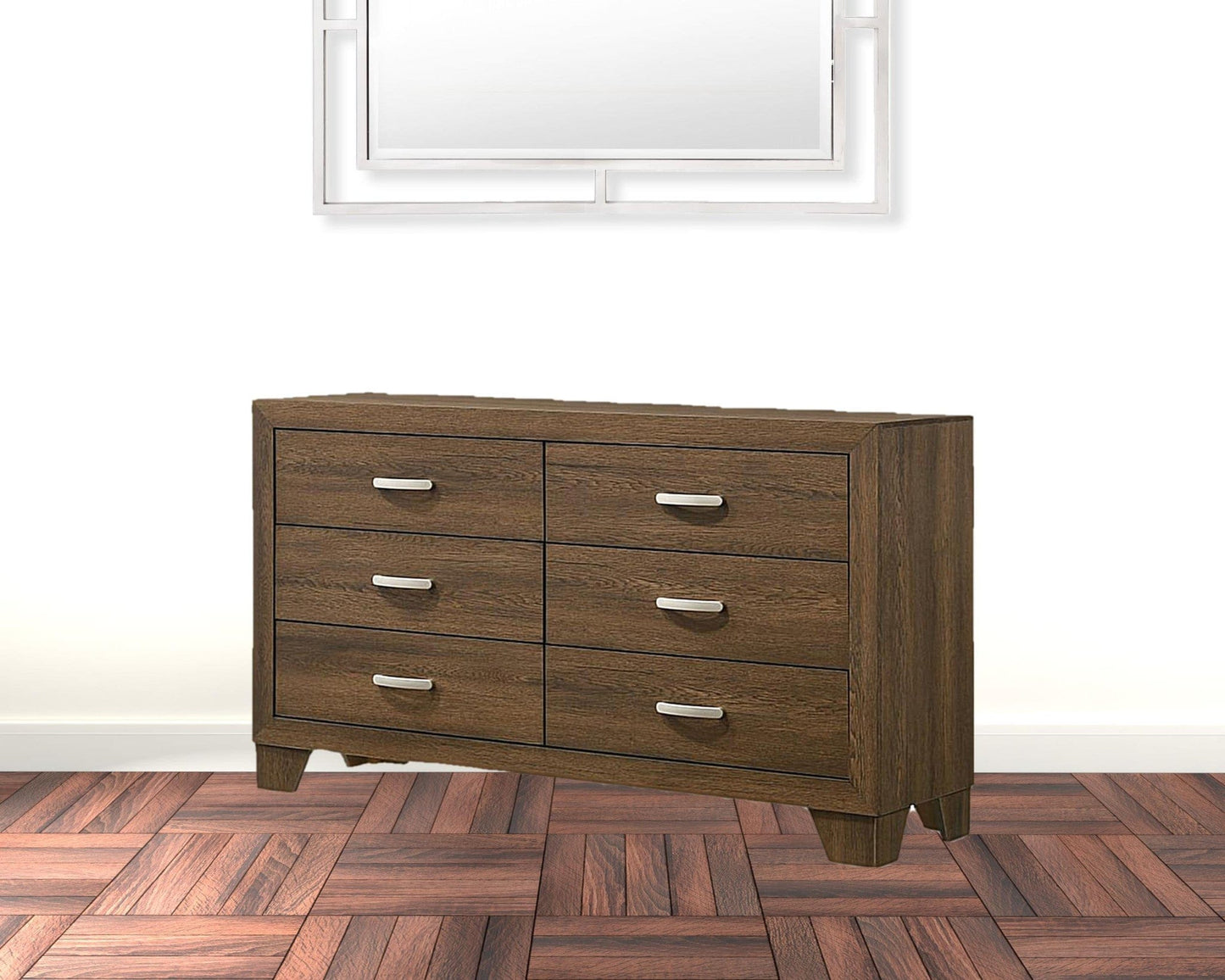 59" Oak Manufactured Wood Six Drawer Double Dresser