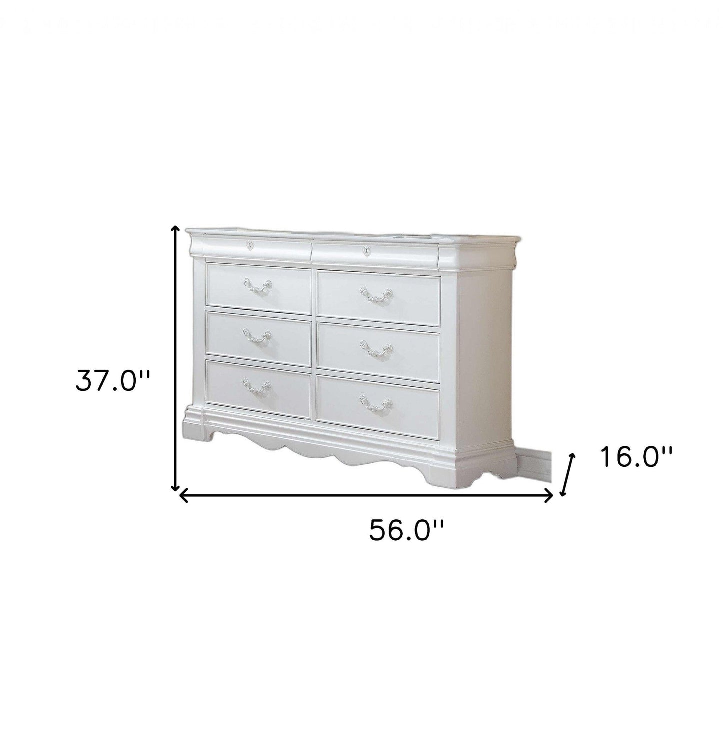 56" White Solid Wood Vintage Style Eight Drawer Double Dresser