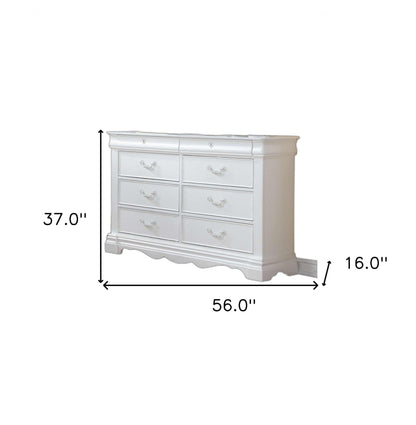 56" White Solid Wood Vintage Style Eight Drawer Double Dresser