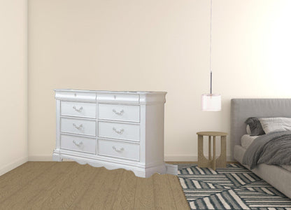 56" White Solid Wood Vintage Style Eight Drawer Double Dresser