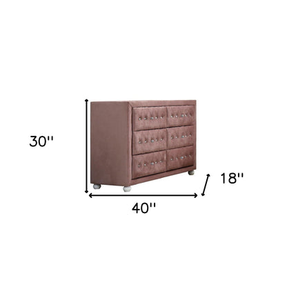 40" Pink Solid Wood Six Drawer Double Dresser