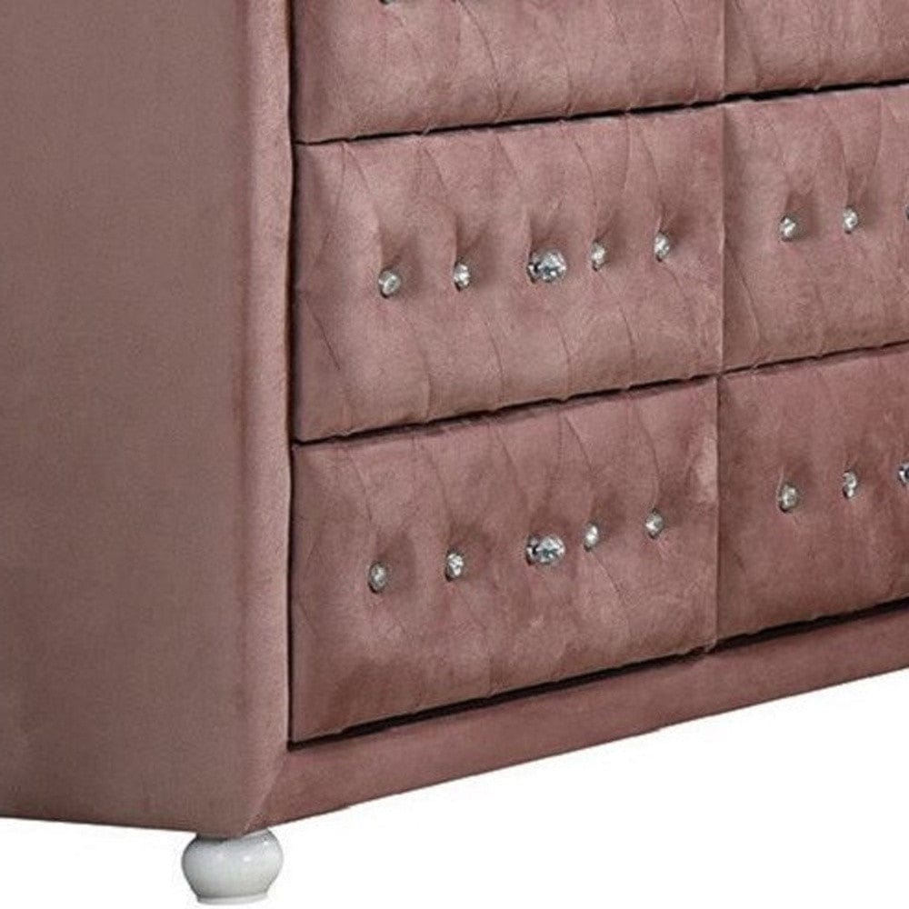 40" Pink Solid Wood Six Drawer Double Dresser