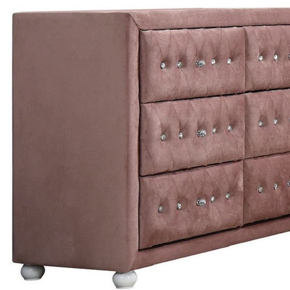 40" Pink Solid Wood Six Drawer Double Dresser