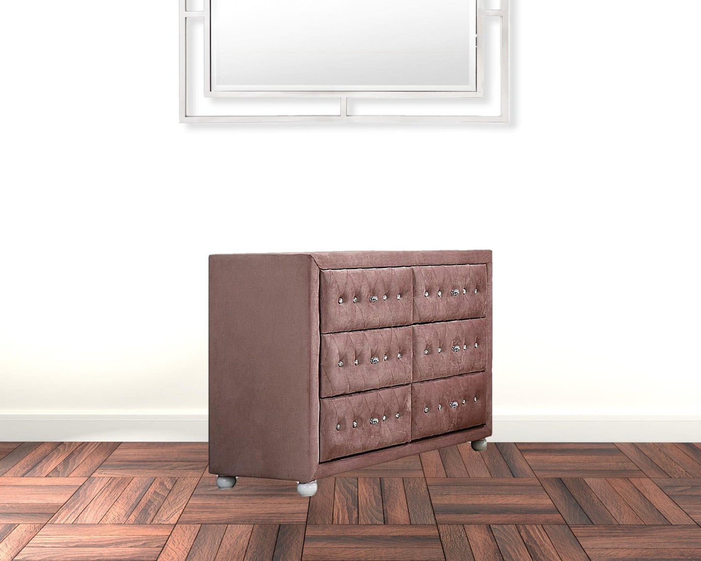 40" Pink Solid Wood Six Drawer Double Dresser