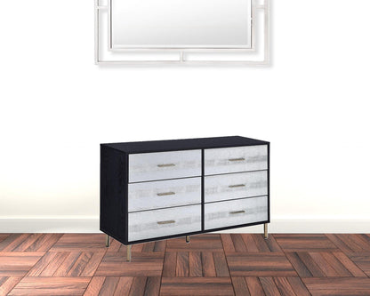 47" Black  Silver and Gold Faux Croc Design Six Drawer Double Dresser
