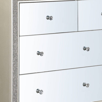63" Mirrored And Champagne Solid Wood Mirrored Multi Drawer Triple Dresser