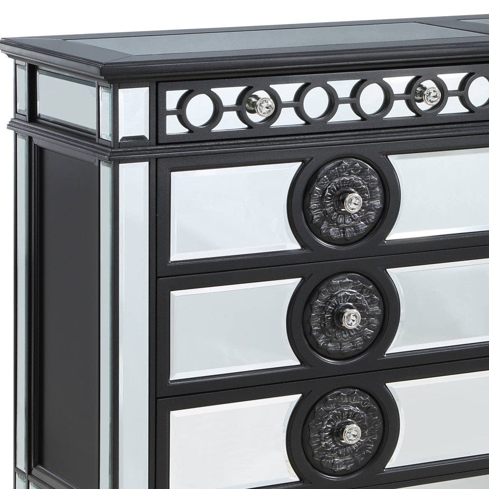 68" Black And Sliver Solid Wood Mirrored Six Drawer Double Dresser