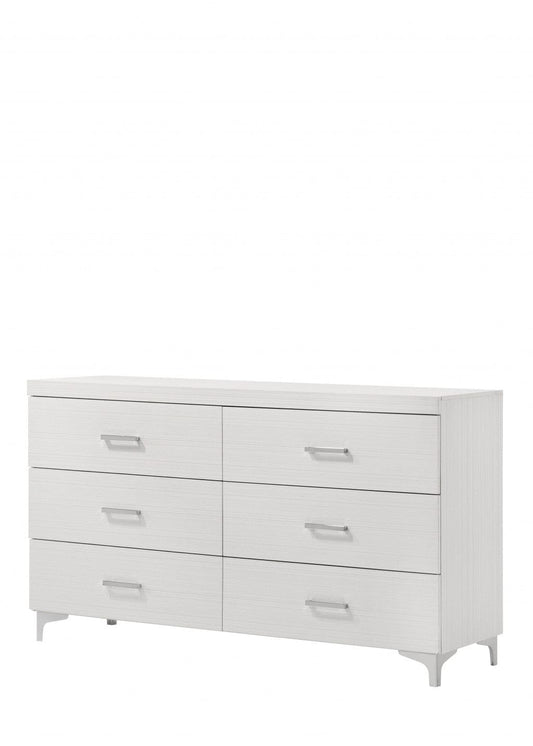 58" White Solid Wood Six Drawer Double Dresser