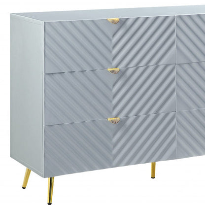 55" Gray  and Gold Six Drawer Double Dresser