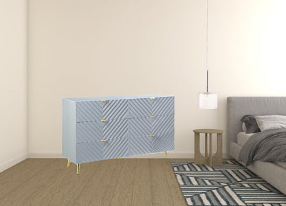 55" Gray  and Gold Six Drawer Double Dresser