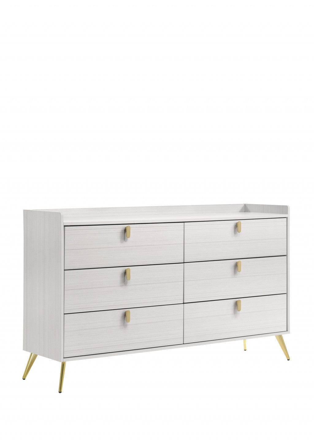58" White and Gold Six Drawer Double Dresser