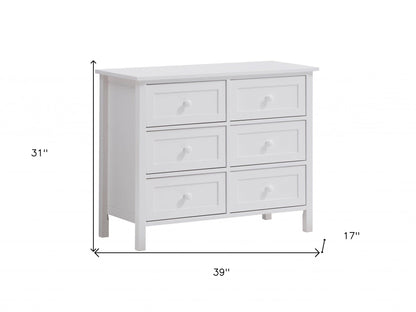 39" White Manufactured Wood Six Drawer Standard Dresser