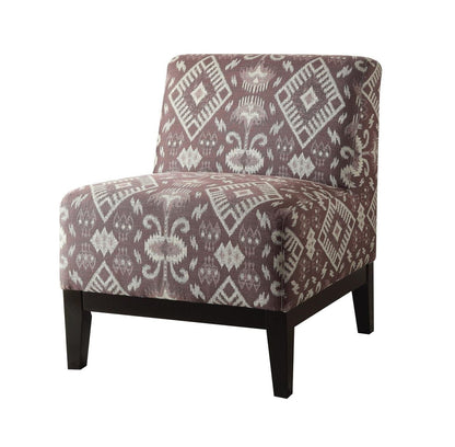 28" Purple Chenille And Black Ikat Slipper Chair