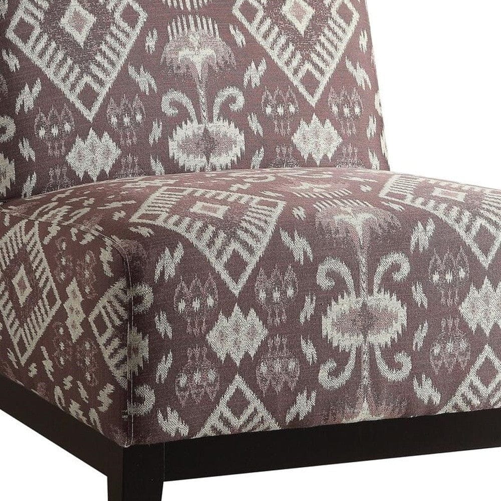28" Purple Chenille And Black Ikat Slipper Chair