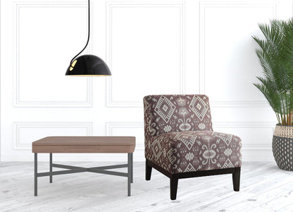 28" Purple Chenille And Black Ikat Slipper Chair