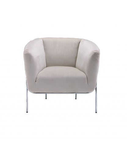 30" Beige Velvet And Gold Solid Color Barrel Chair