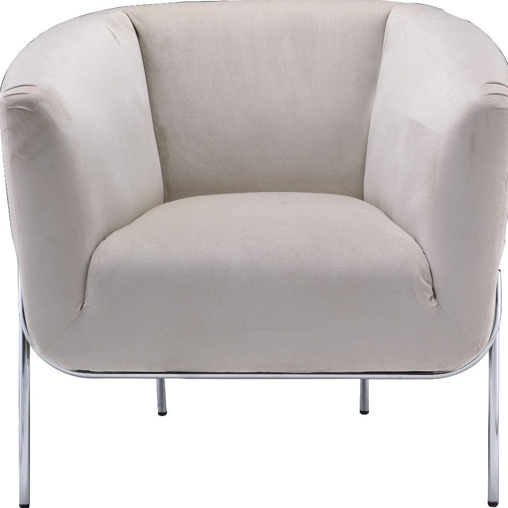 30" Beige Velvet And Gold Solid Color Barrel Chair