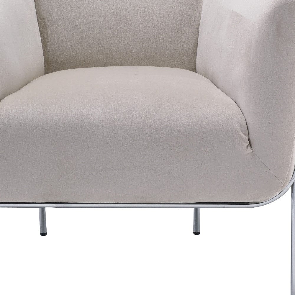 30" Beige Velvet And Gold Solid Color Barrel Chair