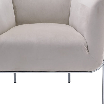 30" Beige Velvet And Gold Solid Color Barrel Chair