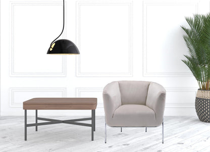 30" Beige Velvet And Gold Solid Color Barrel Chair