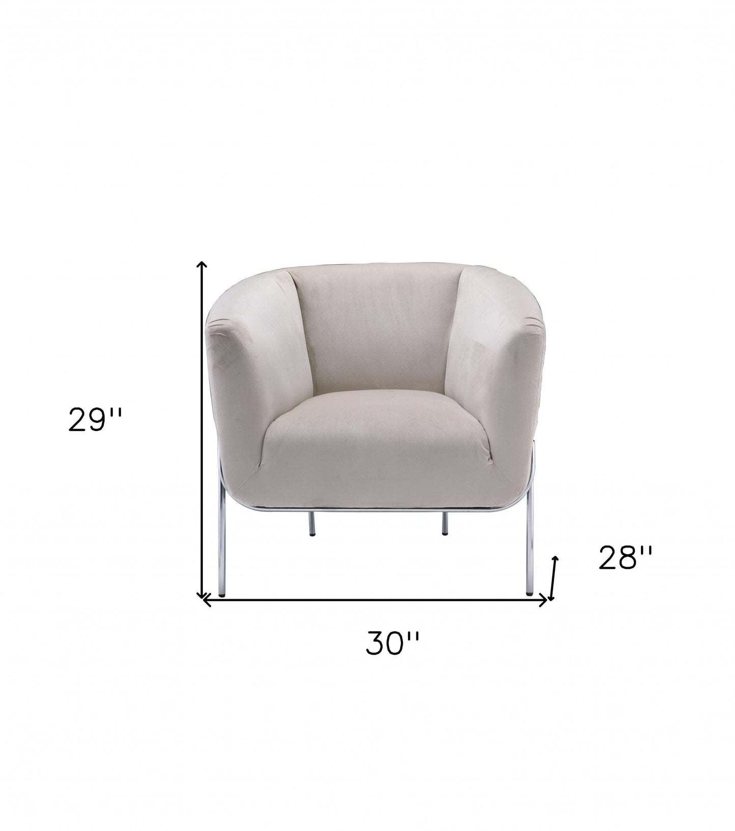 30" Beige Velvet And Gold Solid Color Barrel Chair