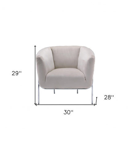 30" Beige Velvet And Gold Solid Color Barrel Chair