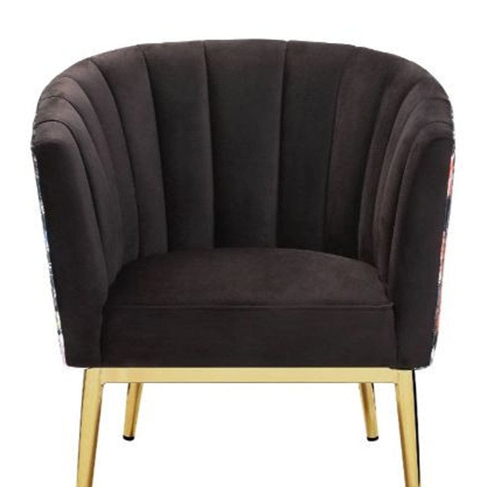 31" Black Velvet And Gold Striped Barrel Chair