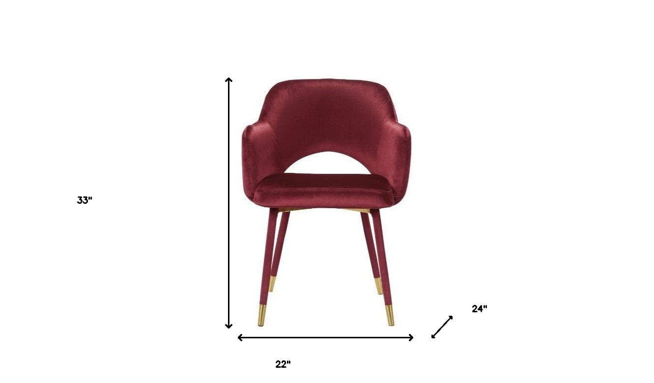 22" Red Velvet And Gold Solid Color Parsons Chair