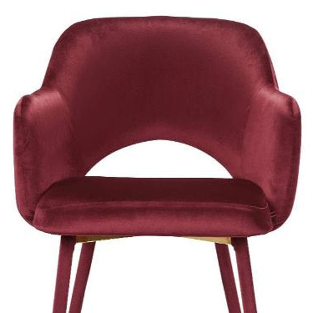 22" Red Velvet And Gold Solid Color Parsons Chair