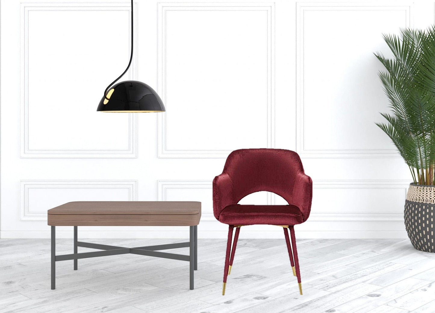 22" Red Velvet And Gold Solid Color Parsons Chair