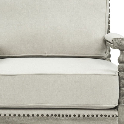 35" Beige Linen And Gray Oak Solid Color Club Chair